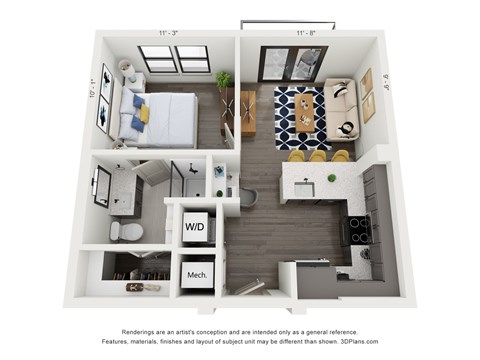 Floor plan for 1 bed, 1 bath, 528 sqft